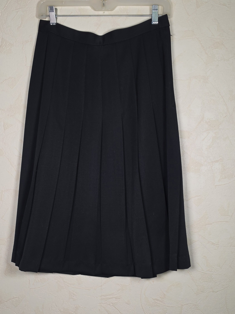 Vtg 100% Wool Black Pleated Midi Skirt Grunge Punk womens size 12